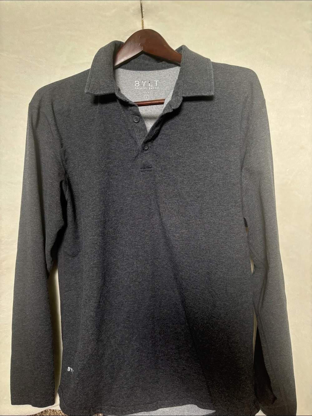BYLT Basics Signature Long-Sleeve Polo - Charcoal